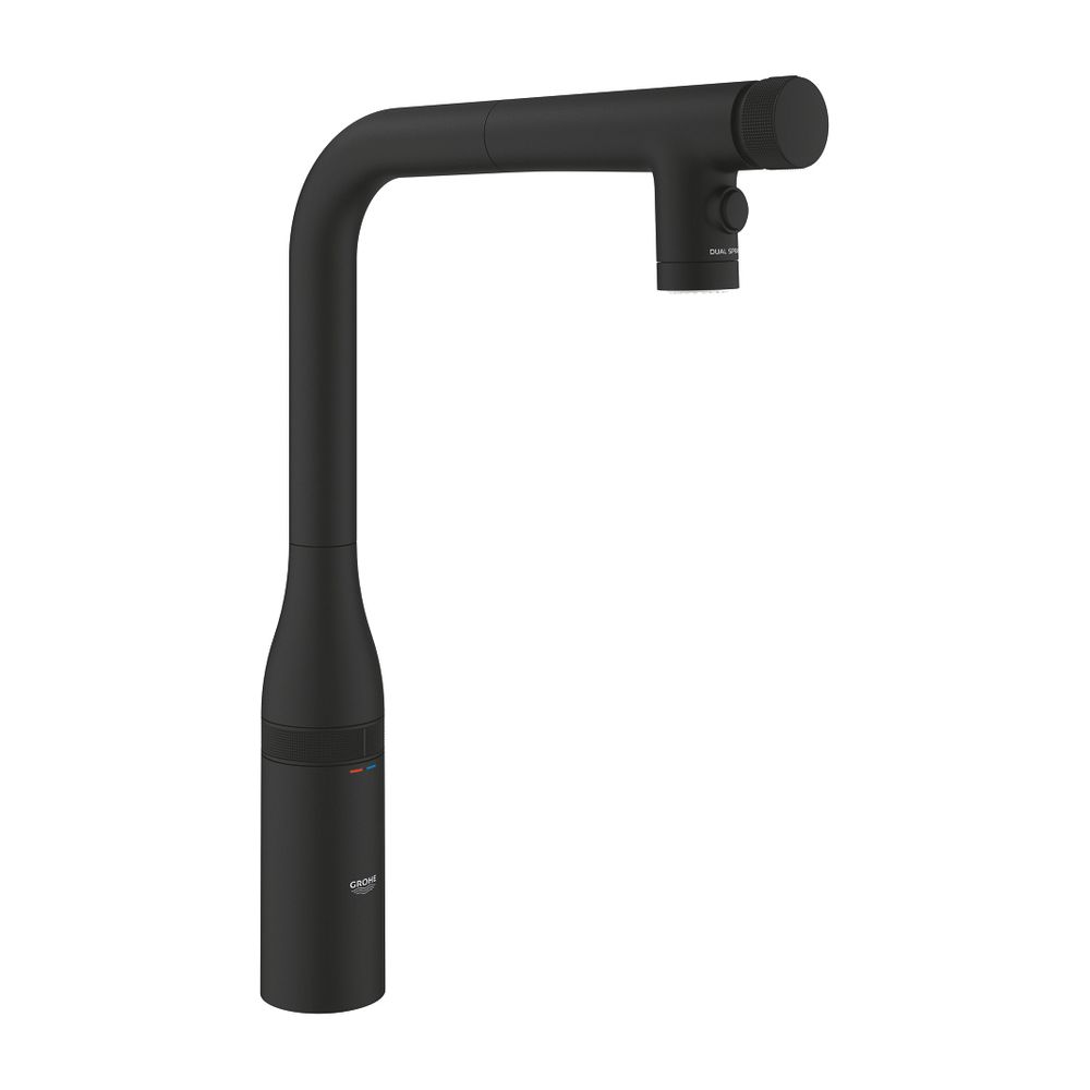 Robinetterie de cuisine Grohe Essence SmartControl, montage 1 trou, douchette double extractible, Phantom Black, 31892KF0