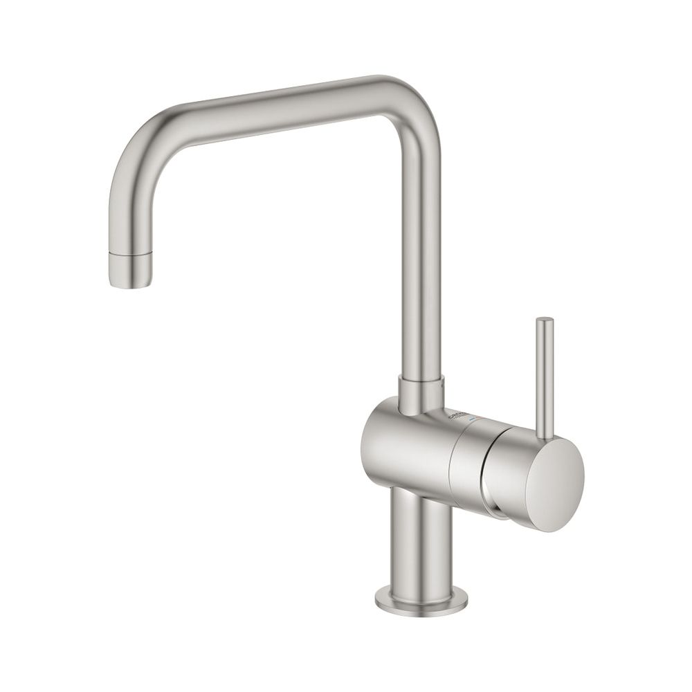 Robinet de cuisine Grohe Minta à une commande, montage à trou unique, bec pivotant en U, débit 11,5 l/min, Supersteel, 32488DC0