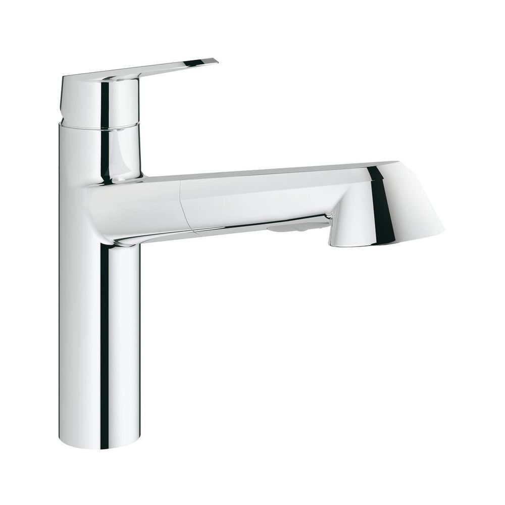 Grohe Eurodisc Mitigeur monocommande pour évier 1 trou, bec plat, pommeau de douche extensible, chromé, 32257002