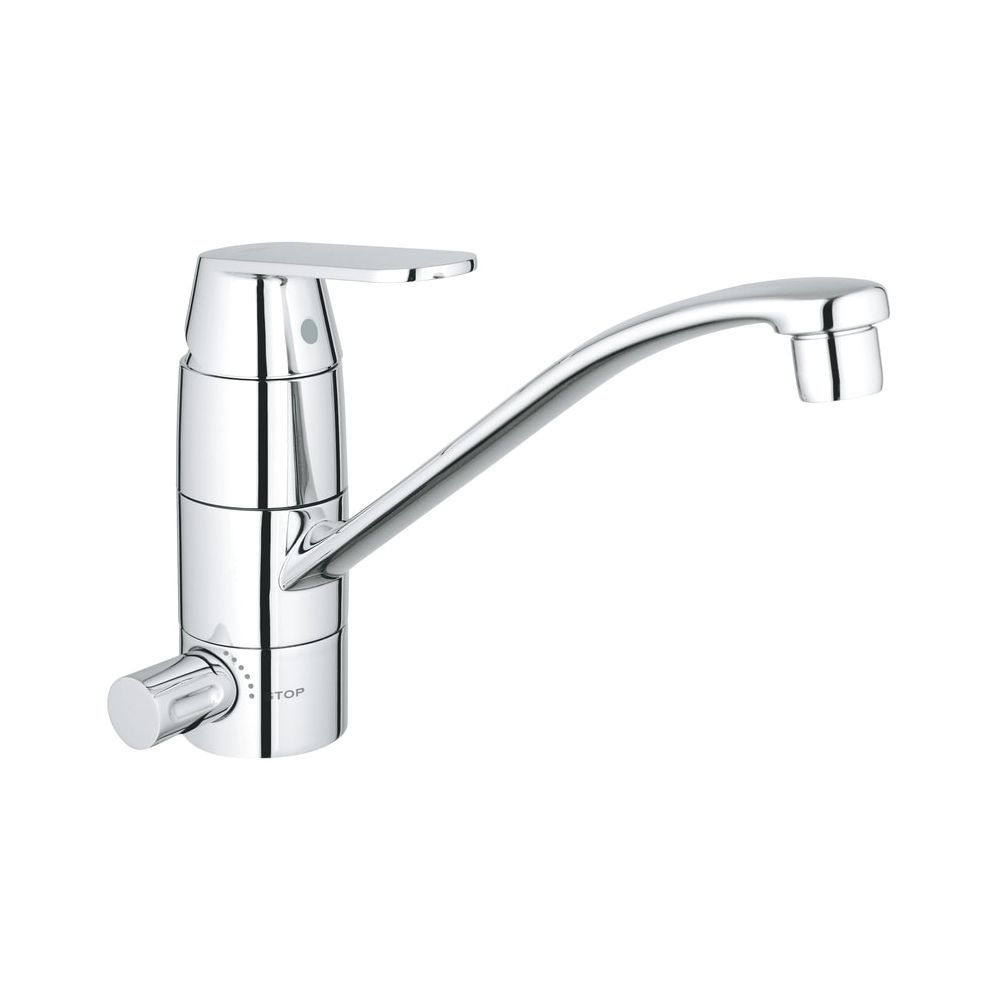 Robinet de cuisine Grohe Eurosmart monocommande, montage 1 trou, arrêt intégré, bec plat, chromé