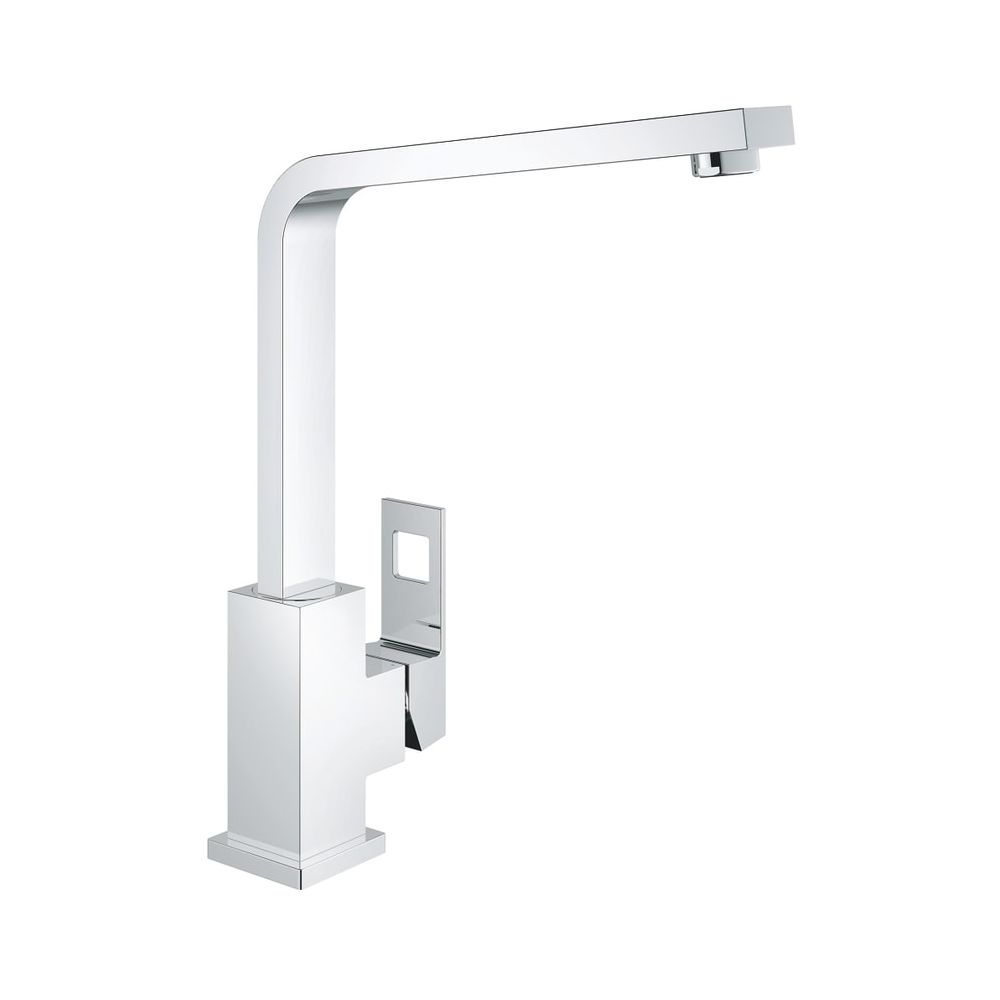 Robinetterie d'évier Grohe Eurocube à un trou et à une commande avec limiteur de température, chromé, bec pivotant en fonte, 31255000