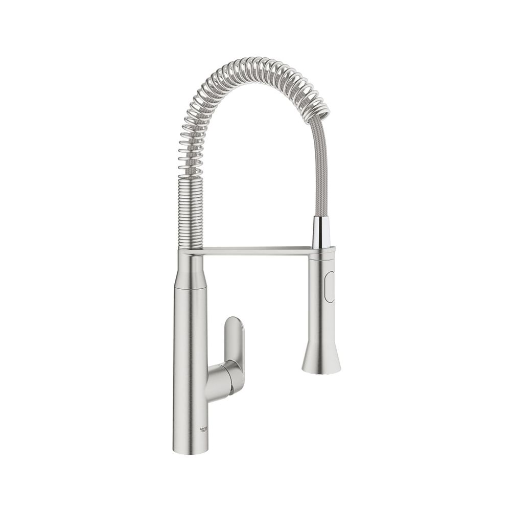 Robinetterie de cuisine Grohe K7 à commande mono, montage 1 trou, pommeau SpeedClean extractible, hauteur 539 mm, Supersteel, 31379DC0