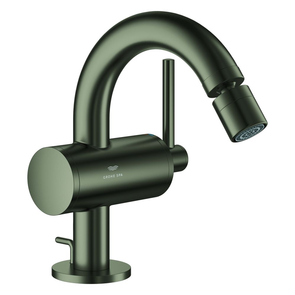 Robinetterie de bidet Grohe Atrio à levier unique, montage à trou unique, avec garniture d'évacuation à tige de traction 1 1/4", Graphite satiné, 24364MG0
