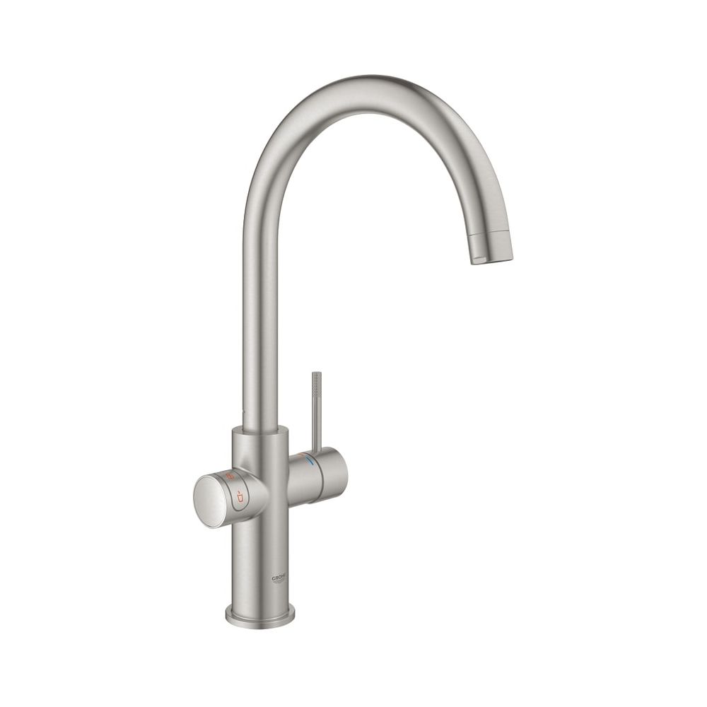 Robinetterie de cuisine Grohe Red Duo, montage à trou unique, taille L, eau bouillante 5,5 L, bec C, Supersteel, 30079DC1
