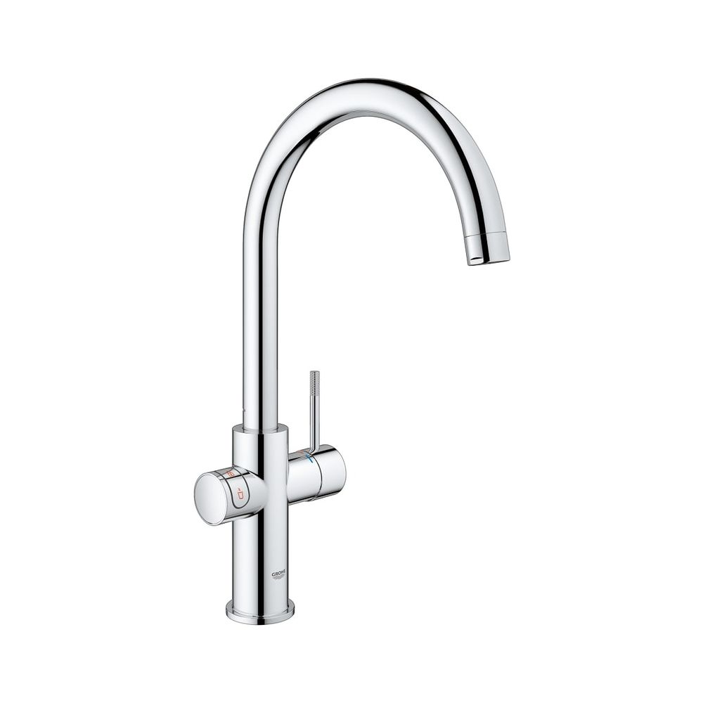 Robinetterie de cuisine Grohe Red Duo, montage 1 trou, chauffe-eau intégré taille M, 3 L d'eau bouillante, bec en C, chromé, 30083001