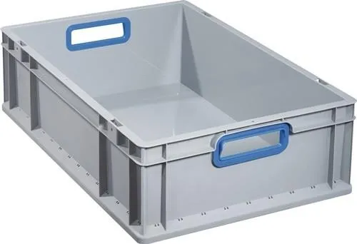 Bac de transport empilable Allit L600xB400xH170mm gris PP poignée ouverte bleue parois latérales fermées