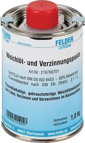 Pâte à souder et étamer Felder 230-250°C 1 kg S-Sn97Cu3