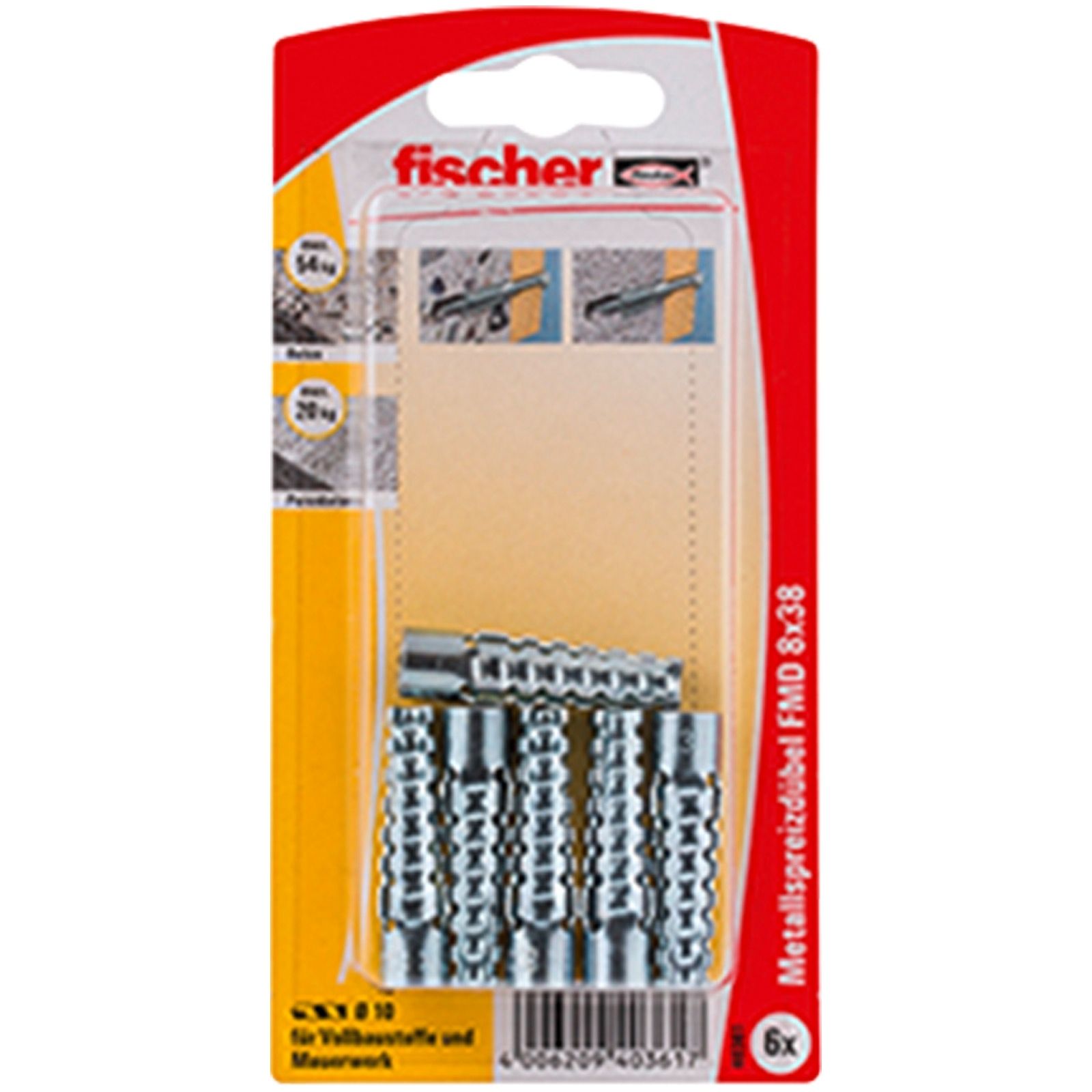 Fischer 6x Cheville métallique à expansion FMD 8x38 - 40361 — lot de 6 pièces