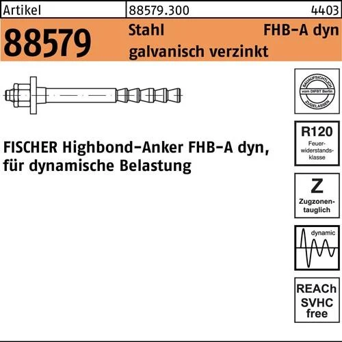 Cheville Highbond dynamic FHB-A dyn 20x170/50 zinguée — lot de 10 pièces