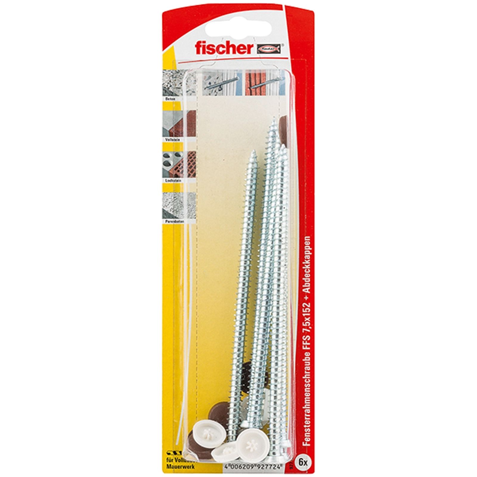 Fischer 6x Vis pour cadre de fenêtre FFS 7,5x152 T30 - 92772 — lot de 6 pièces