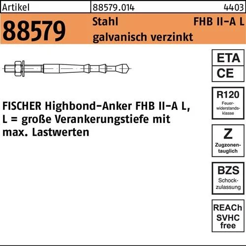 Tige d'ancrage Highbond FHB II-A L M12x120/25 en acier galvanisé — lot de 10 pièces