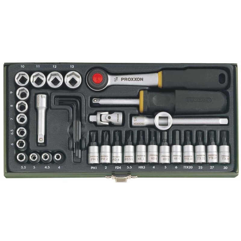 Proxxon 23080 Jeu de douilles à cliquet 1/4" (36 pièces)