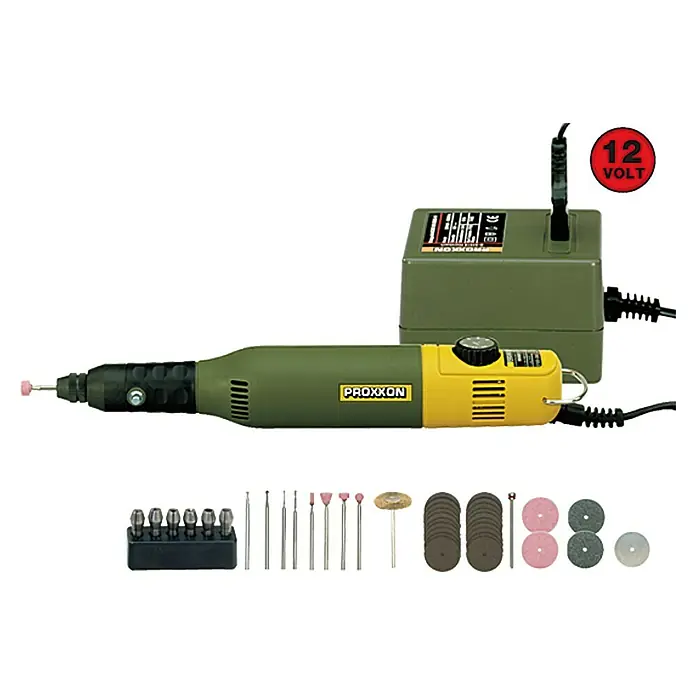PROXXON Set de gravure et modélisme Micromot 60/E 34 outils + 6 pinces de serrage en acier