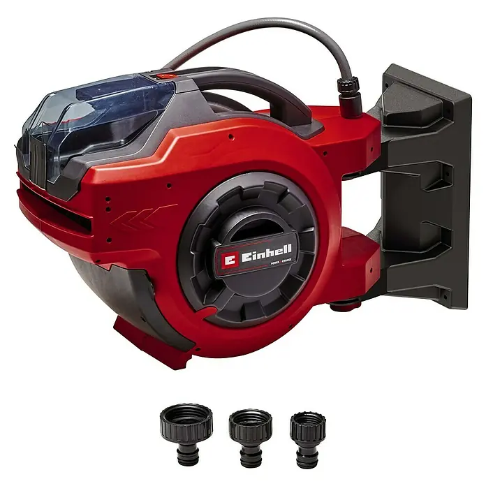 Enrouleur de tuyau de jardin sans fil Einhell GE-HR 18/30 WH Li-Solo | jusqu'à 30 m de tuyau | Rotation à 180°