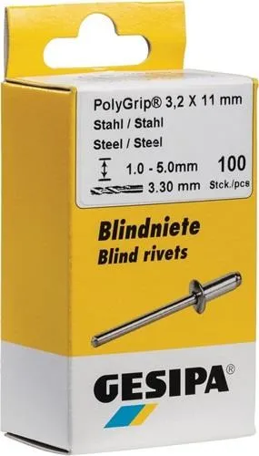 Rivet aveugle PolyGrip® (d x l) 4 x 10 mm acier / acier 100 pièces GESIPA — lot de 100 pièces