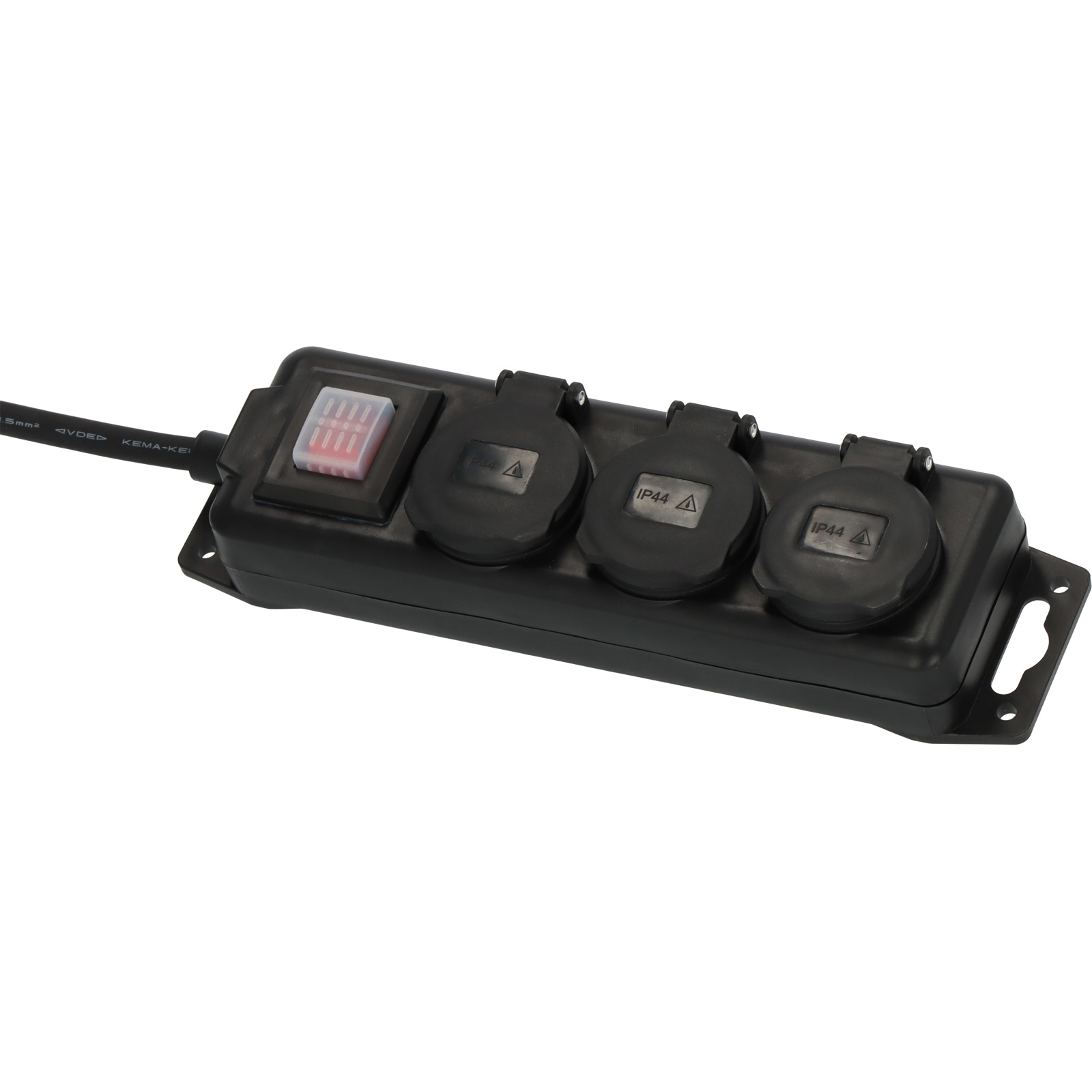 Multiprise extérieure Brennenstuhl 3 prises avec interrupteur IP44 noir, câble 2 m H07RN-F 3G1,5 (1159950013)