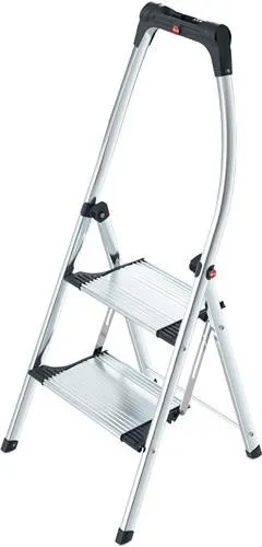 Marchepied escamotable Hailo, 2 marches, plateforme H. 490 mm, aluminium avec striures antidérapantes