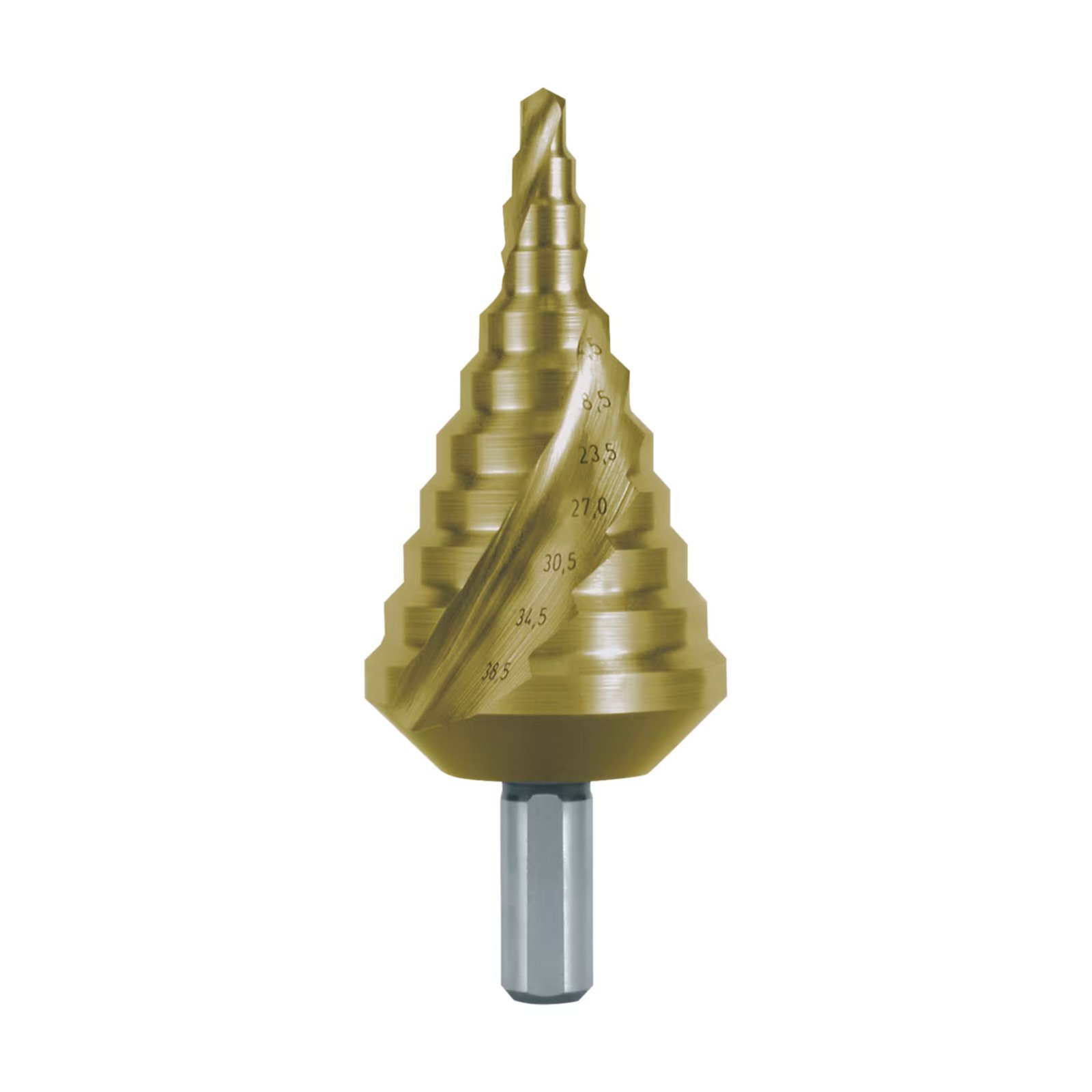BOSCH RUKO Mèche étagée HSS-TiN à rainures hélicoïdales avec affûtage en croix pour passe-câbles métriques taille 16 Ø 5,3 - 38,5 mm - 101091T