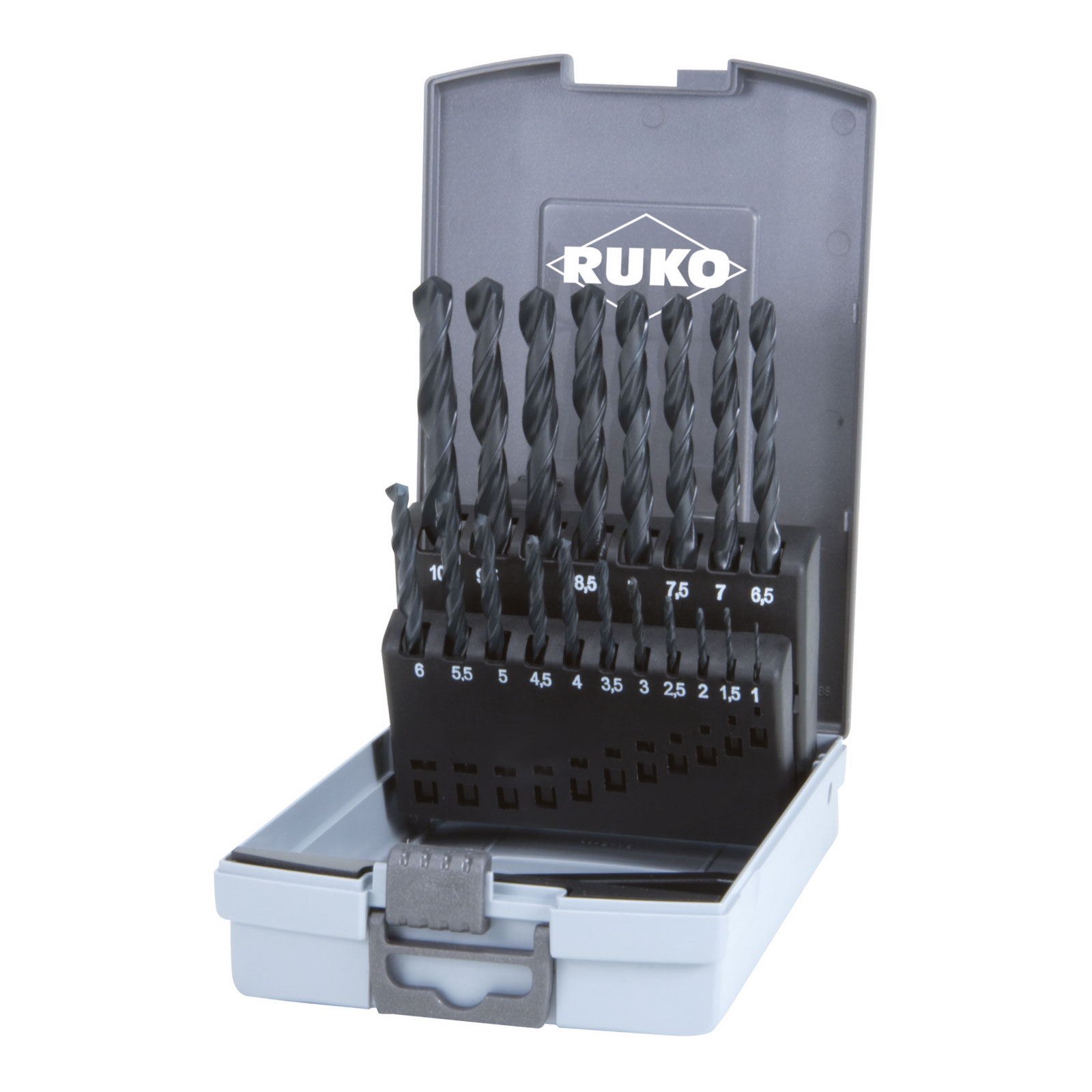 RUKO Jeu de forets hélicoïdaux DIN 338 type N, HSS-R en coffret plastique - 19 pièces - 205212RO