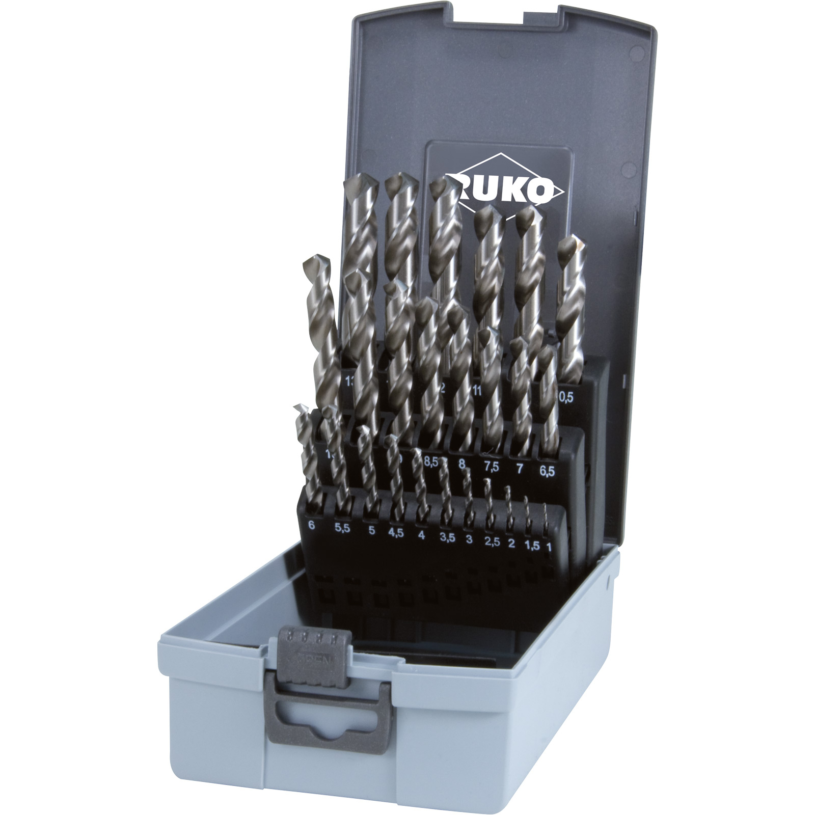 Jeu de forets hélicoïdaux RUKO HSS-G DIN 338 Type N 25 pièces Ø 1 - 13 mm en cassette plastique - 214215RO
