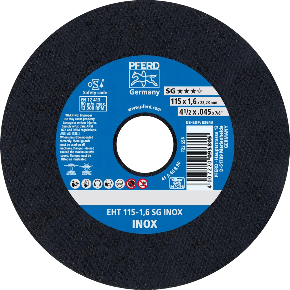 PFERD TOOLS Disque de tronçonnage EHT droit ligne performante SG INOX pour acier inoxydable