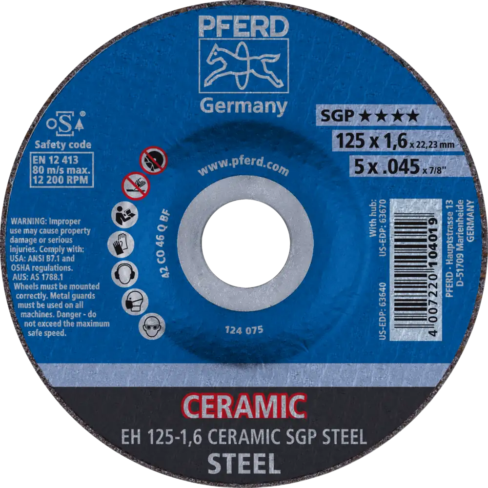 Disque de tronçonnage PFERD TOOLS EH coudé CERAMIC ligne spéciale SGP STEEL pour acier