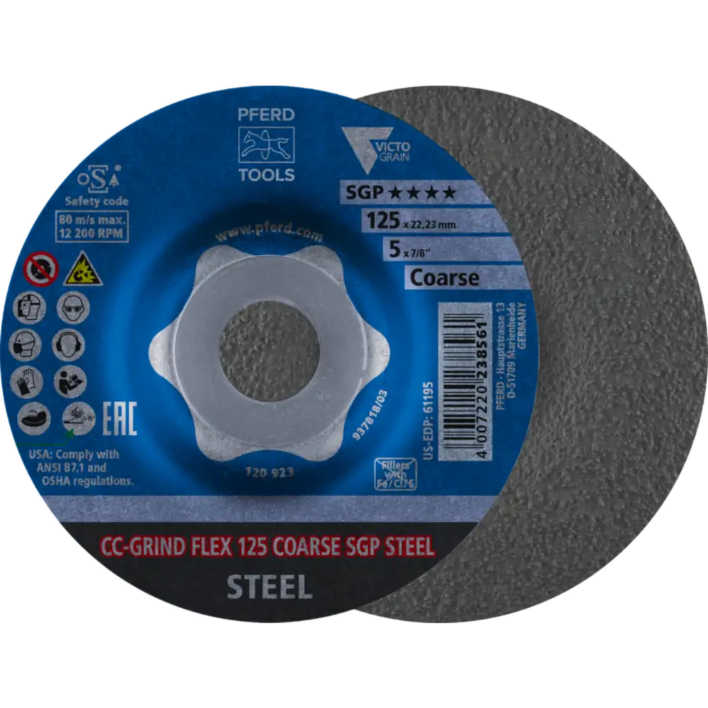 Meule PFERD TOOLS CC-GRIND-FLEX SGP STEEL pour acier (ligne spéciale SGP)