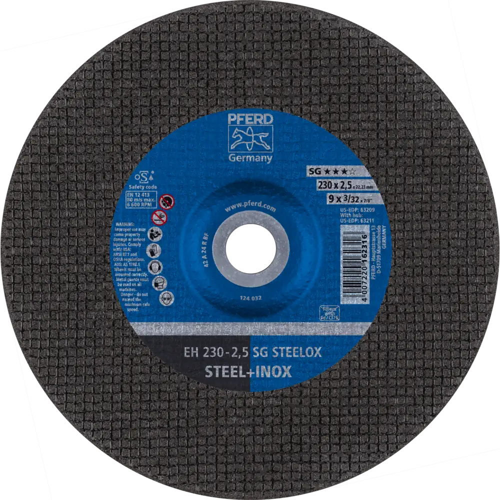 PFERD TOOLS Disque de tronçonnage EH coudé Ligne Performante SG STEELOX pour acier/acier inoxydable