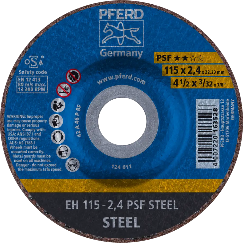 PFERD TOOLS Disque de tronçonnage EH coudé Ligne universelle PSF STEEL pour acier
