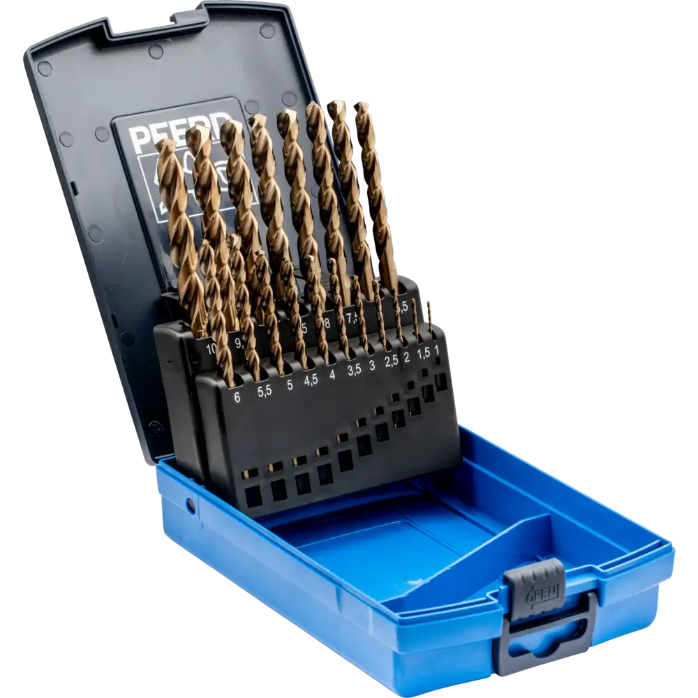 Set de forets hélicoïdaux PFERD TOOLS 19 pièces INOX HSSE N DIN 338 — lot de 19 pièces
