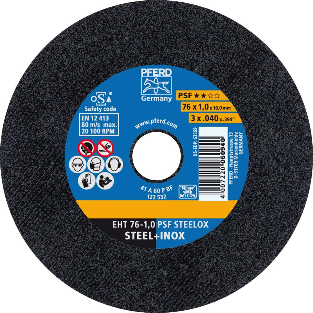 PFERD TOOLS Petit disque de tronçonnage EHT 76x1,0x10 mm droit ligne universelle PSF STEELOX pour acier/inox, 10 pièces — lot de 10 pièces