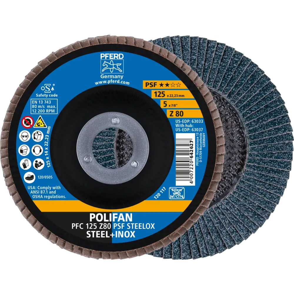 Disque à lamelles PFERD TOOLS POLIFAN PFC conique ligne universelle PSF STEELOX acier/inox