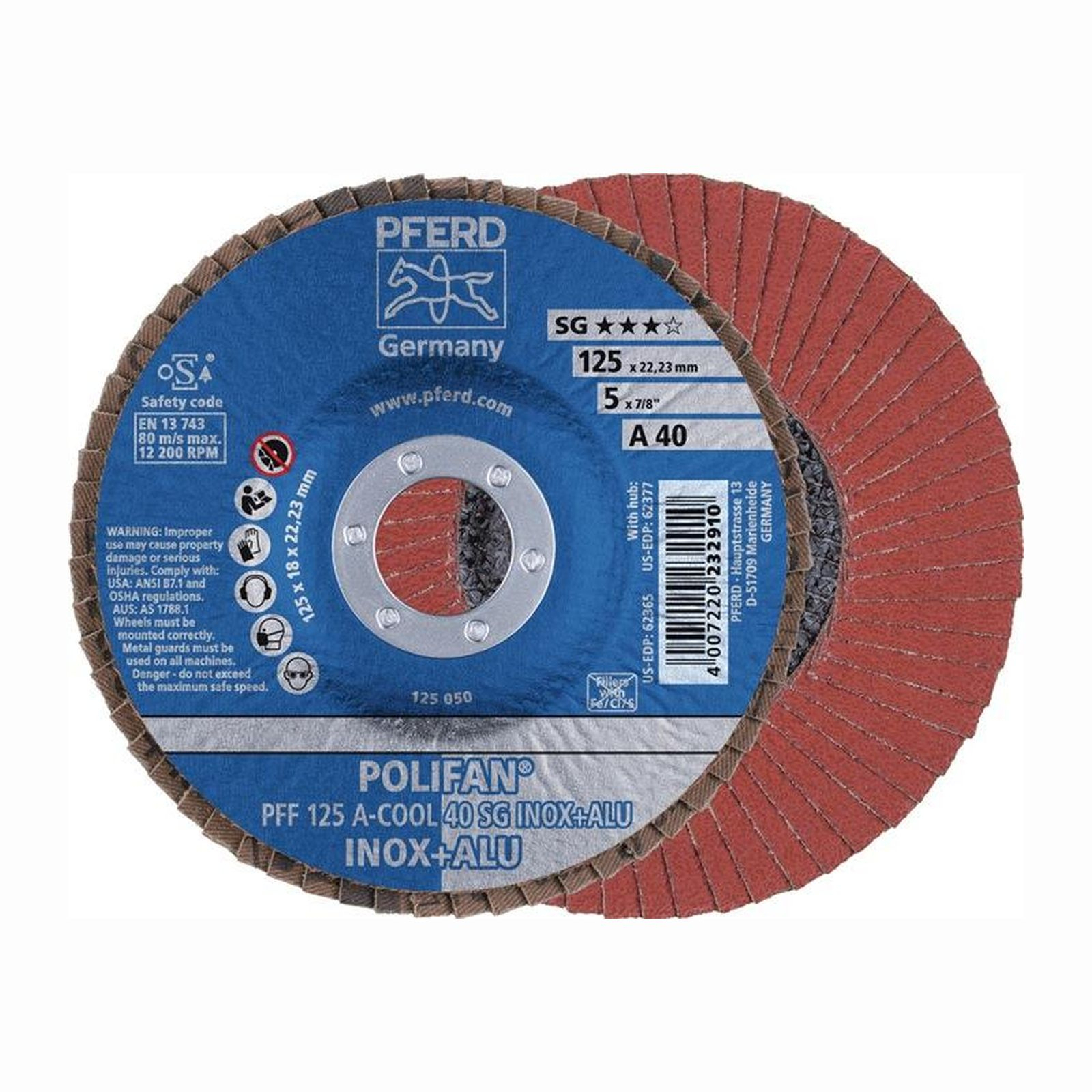 PFERD TOOLS POLIFAN Disque à lamelles PFF plat A-COOL SG INOX+ALU Acier inoxydable/Aluminium — lot de 10 pièces