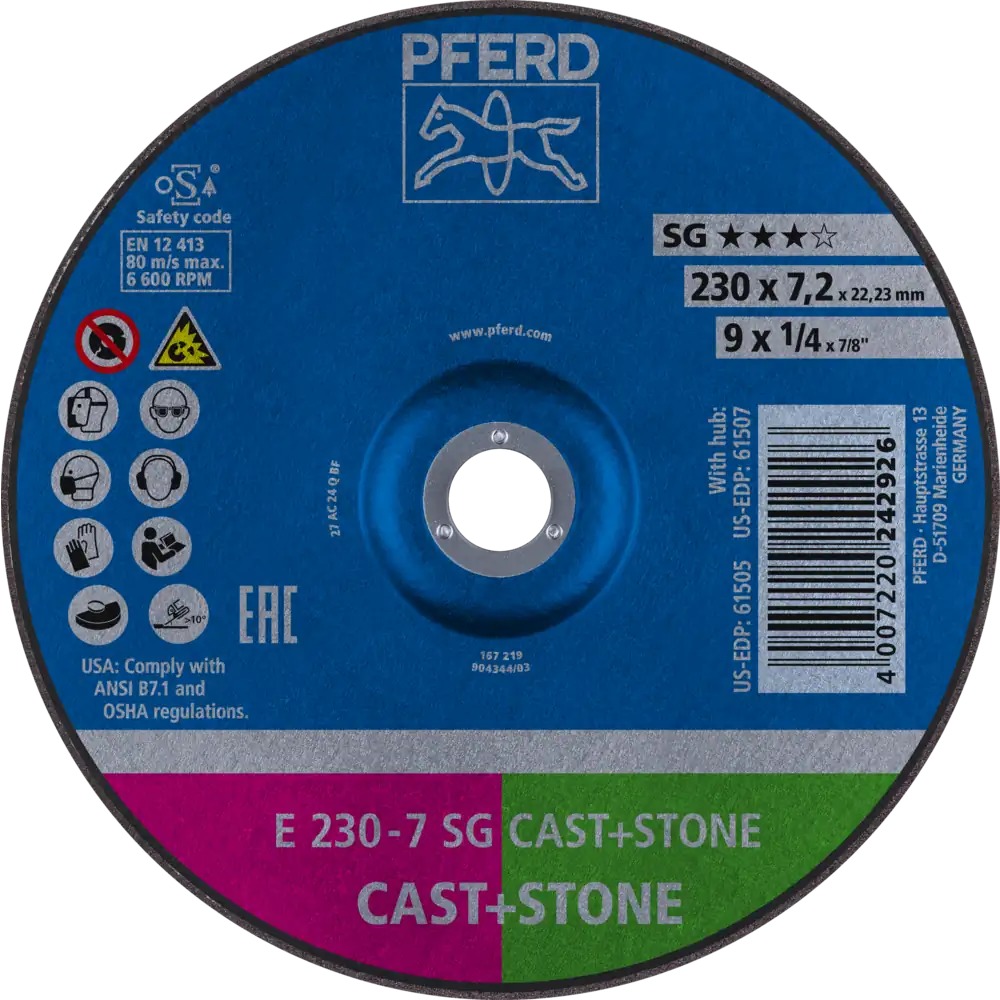 Meule d'ébauche PFERD TOOLS Ligne de performance SG CAST+STONE pour fonte/roche