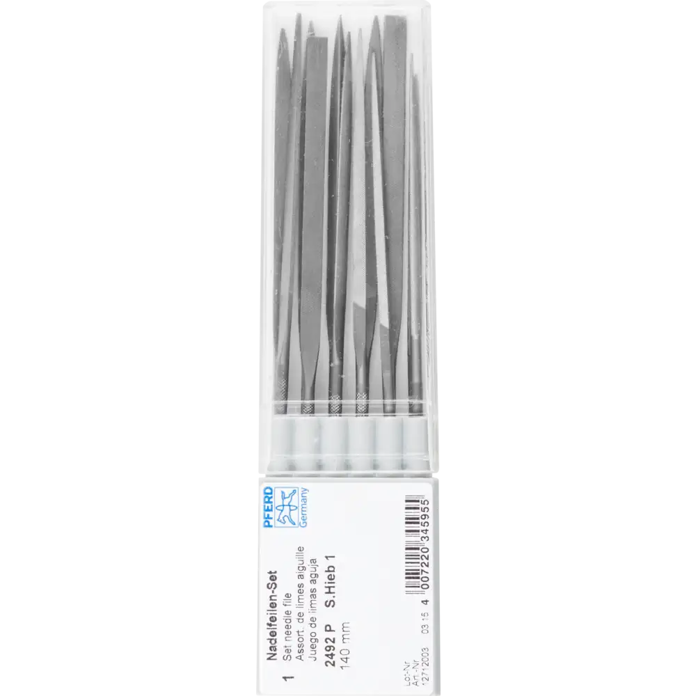 Jeu de limes à aiguille de précision PFERD TOOLS 12 pièces en boîte plastique 140 mm Hieb 1, moyen — lot de 12 pièces