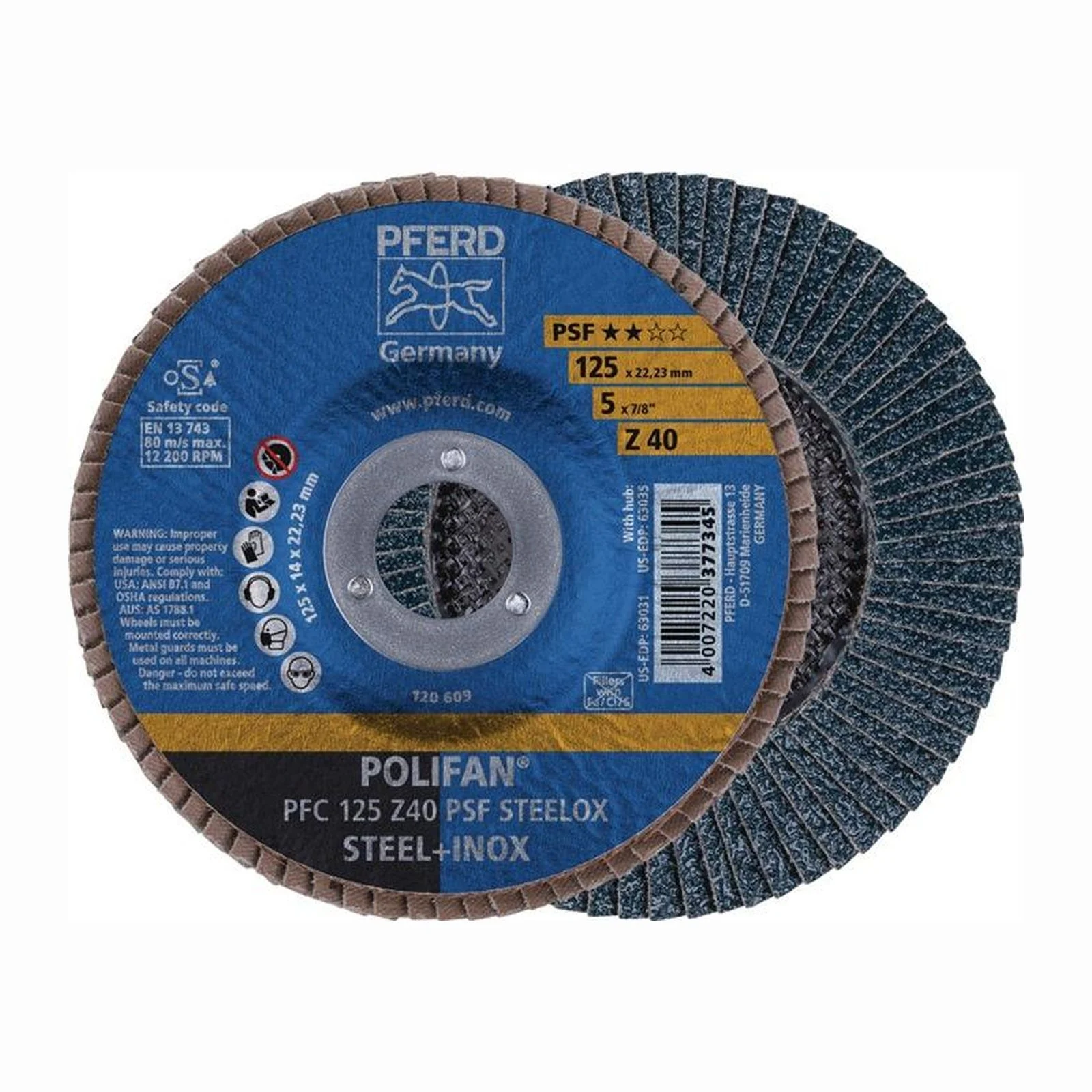 Pferd Tools POLIFAN Disque à lamelles PFC conique Zirconium universel PSF STEELOX Acier/Acier inoxydable — lot de 10 pièces