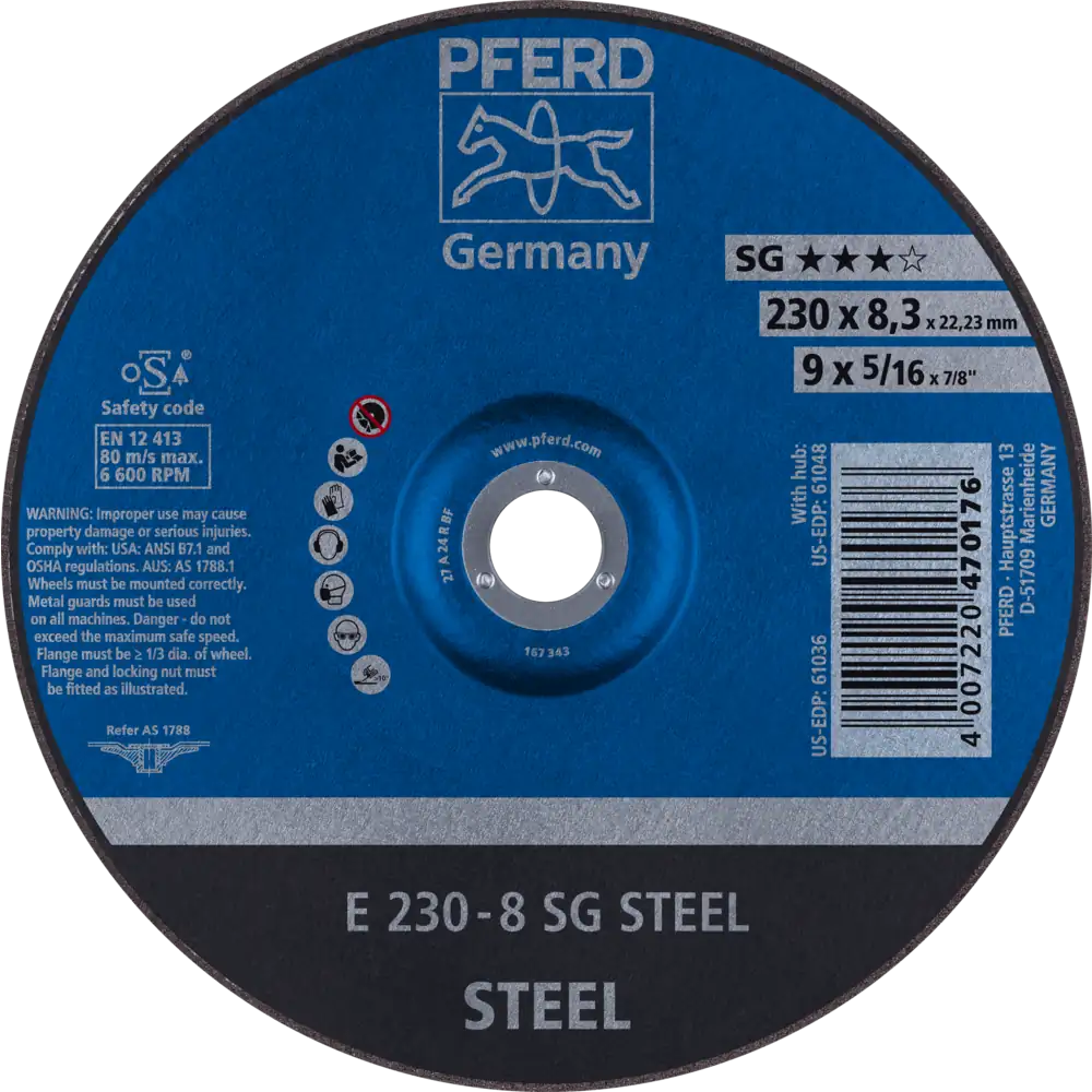 Meule d'ébauche PFERD TOOLS E Ligne Performance SG STEEL pour acier