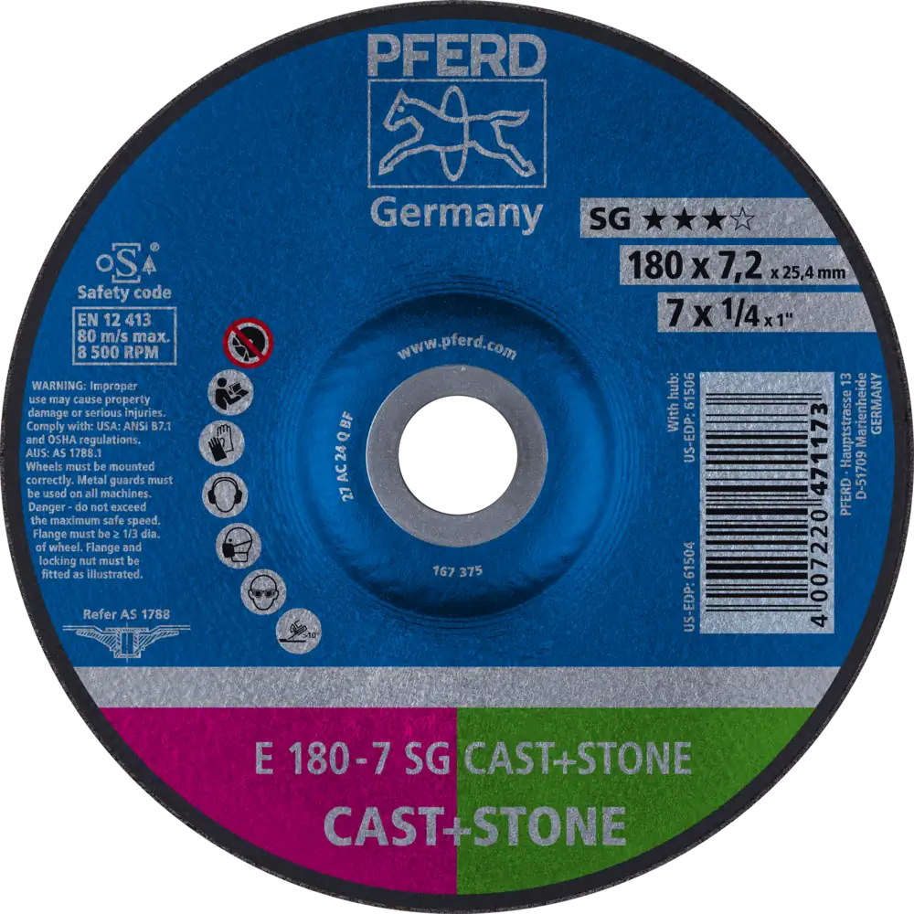 Disque à ébarber E ligne performante SG CAST+STONE de PFERD TOOLS pour fonte/roche