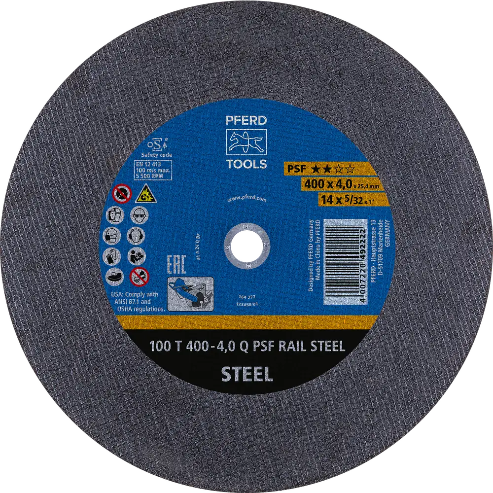 PFERD TOOLS Disque de tronçonnage pour rails T 400x4,0x25,4 mm Ligne universelle PSF RAIL pour rails de chemin de fer