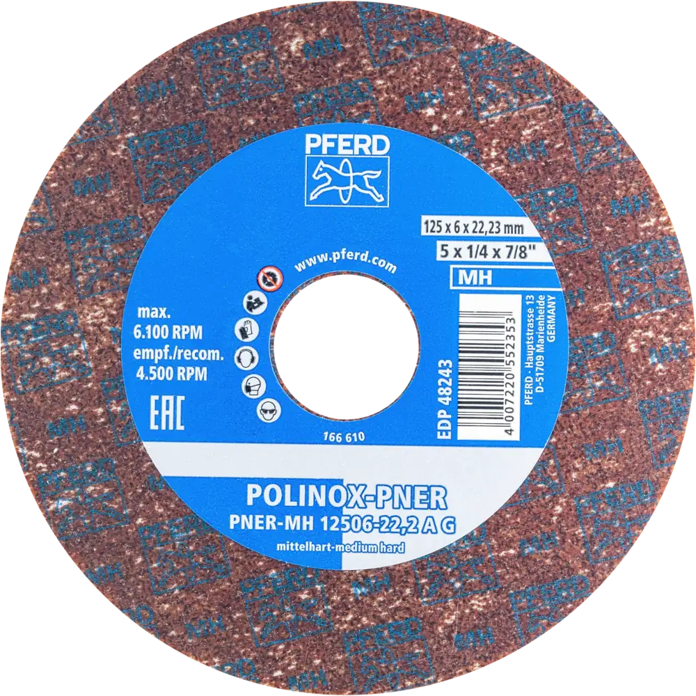 Roue en non-tissé POLINOX PNER Ø 125x6 mm, alésage Ø 22,2 mm, dureté moyenne A grossière