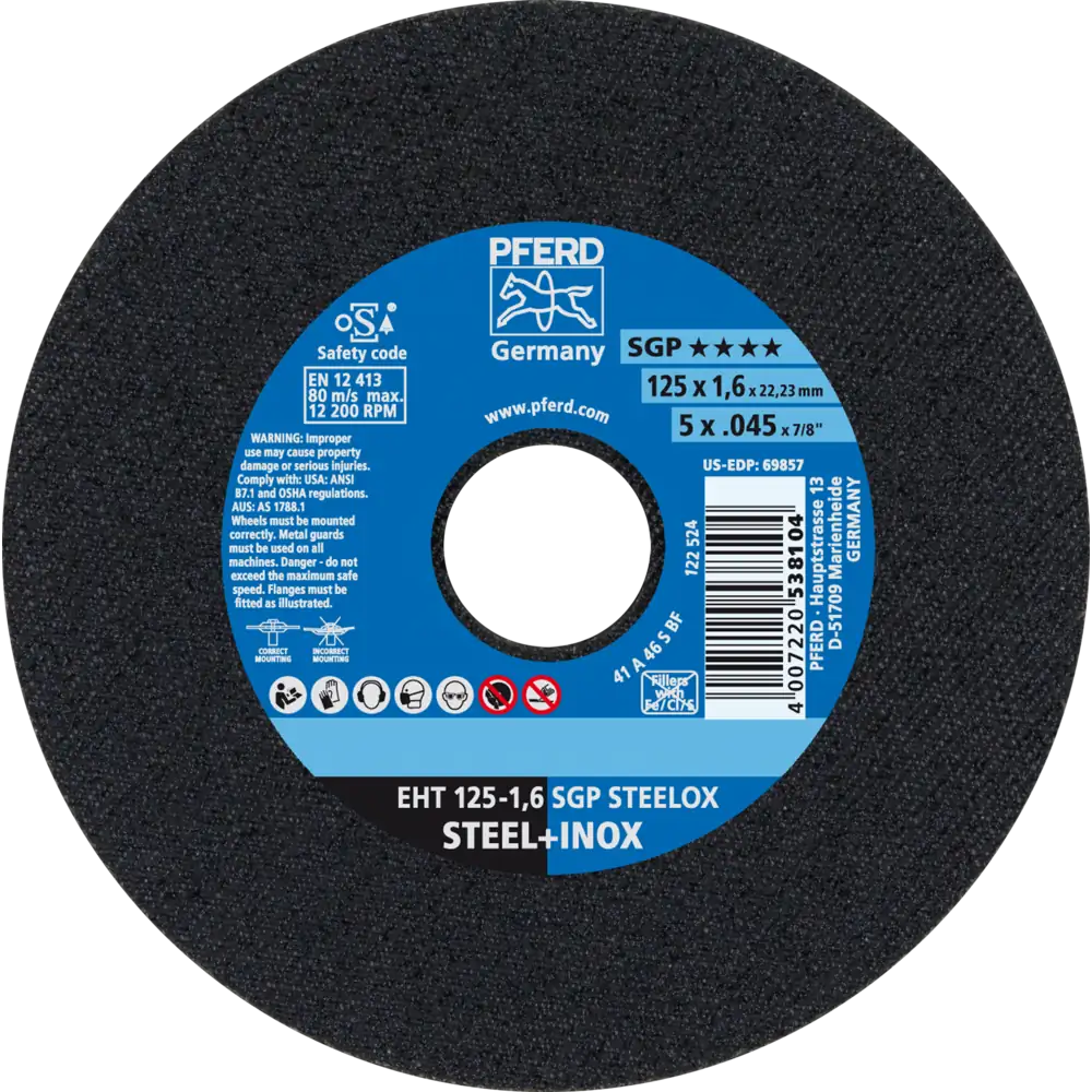 PFERD TOOLS Disque de tronçonnage EHT droit ligne spéciale SGP STEELOX pour acier/acier inoxydable