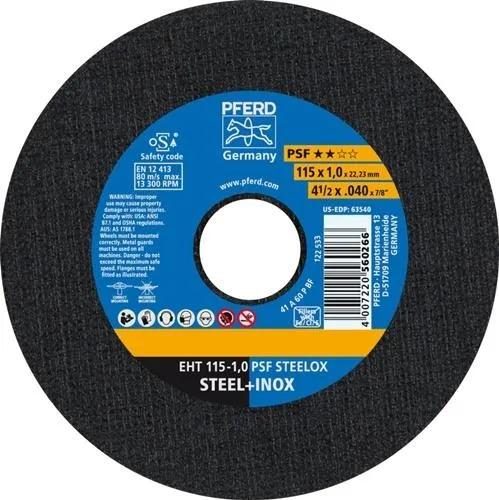 PFERD TOOLS Disque de tronçonnage EHT droit ligne universelle PSF STEELOX pour acier/inox