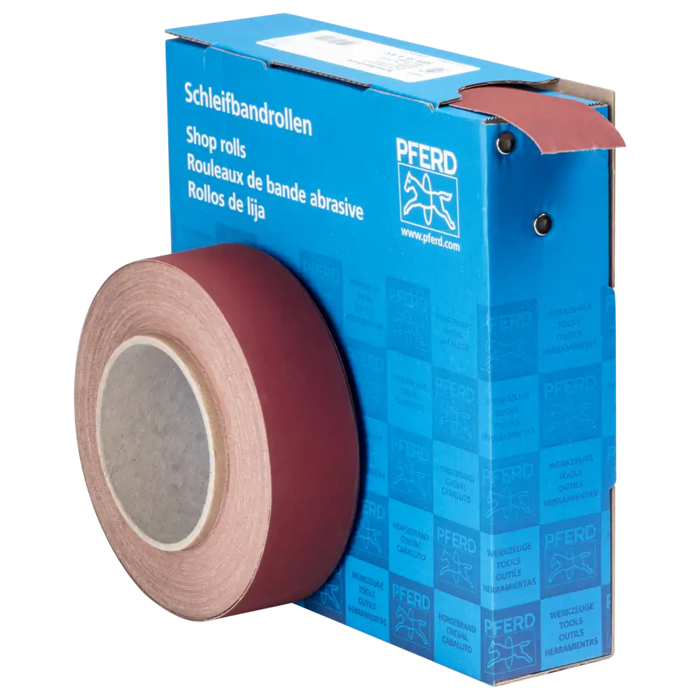 PFERD TOOLS Rouleau de bande abrasive en corindon, toile SBR, largeur 38 mm pour utilisation universelle