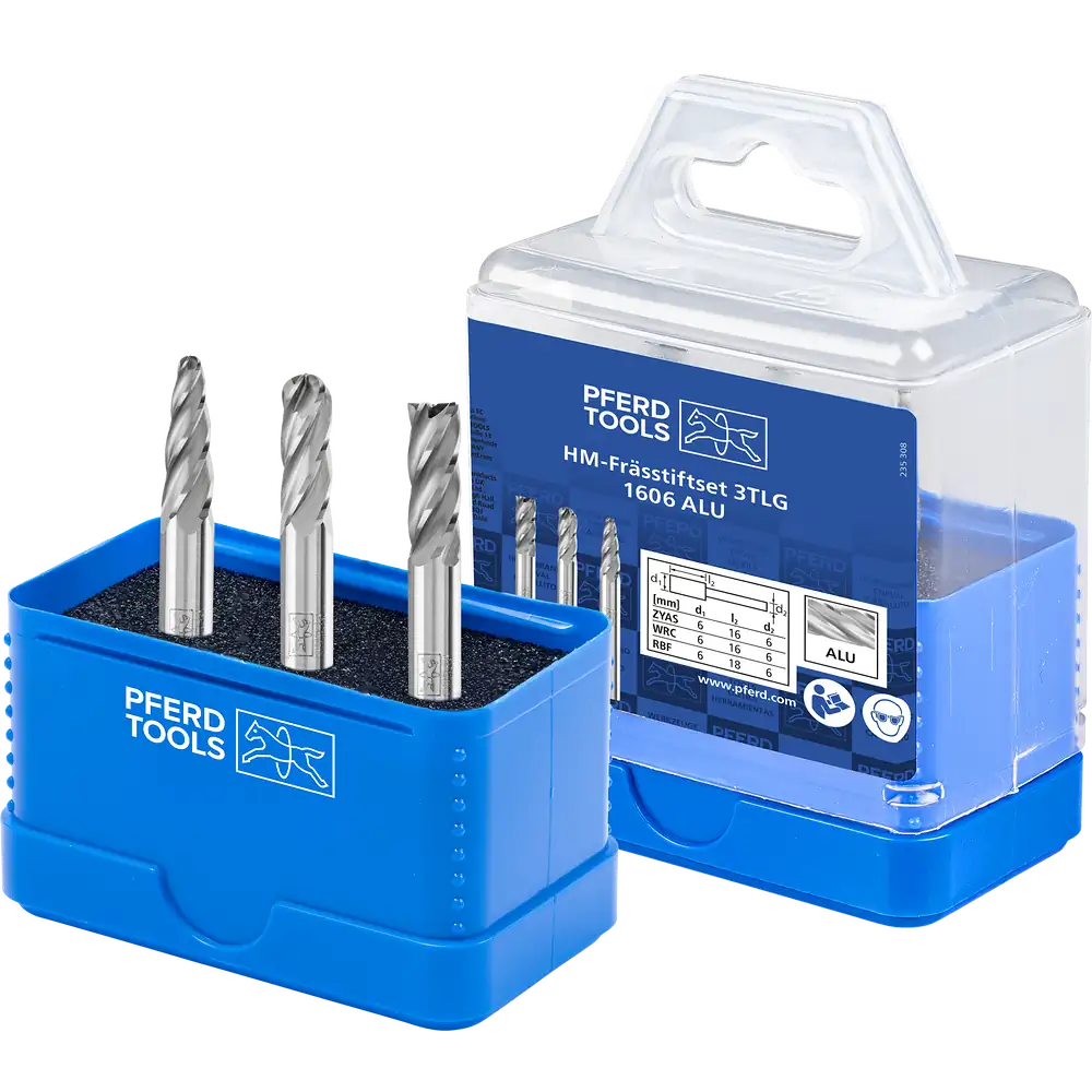 PFERD TOOLS Set de fraises carbure haute performance 1606 ALU 3 pièces Ø 6 mm Ø de tige 6 mm pour aluminium/métaux non ferreux