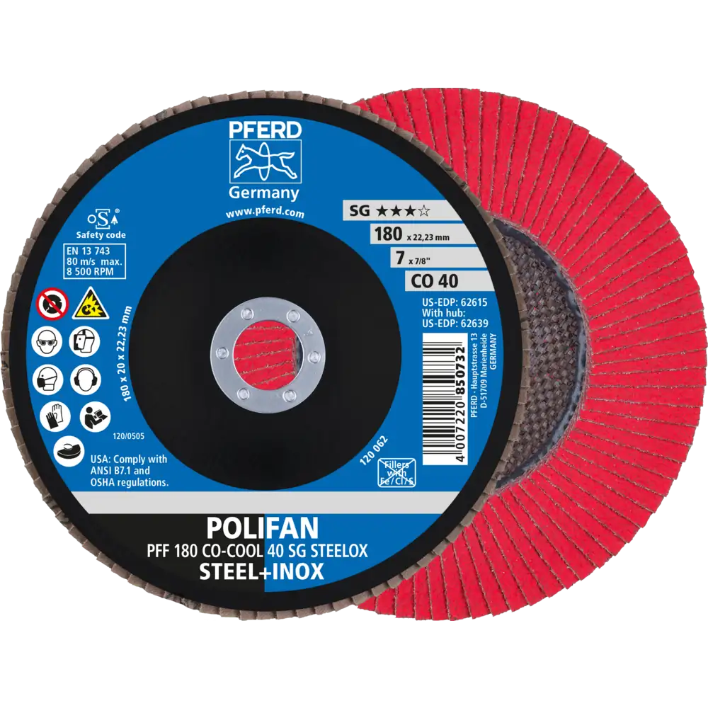 PFERD TOOLS Disque à lamelles POLIFAN PFF plat CO-COOL SG STEELOX acier/inox