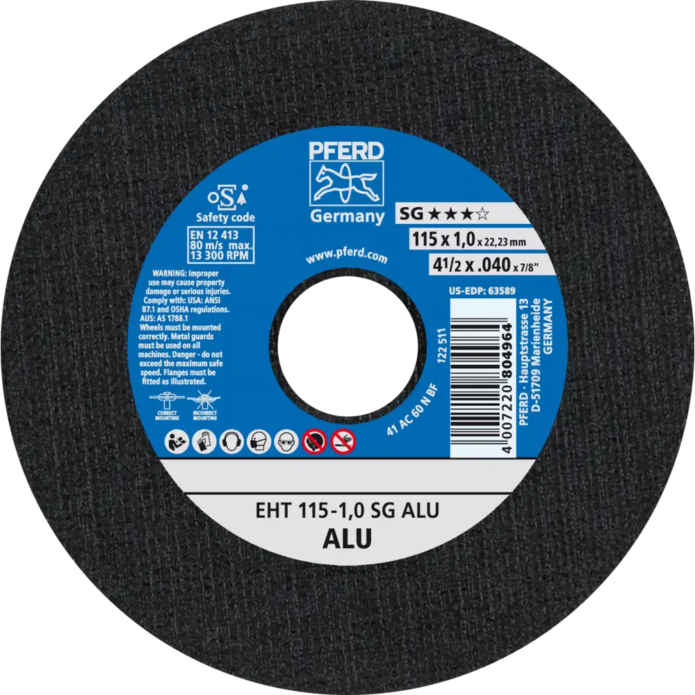 PFERD TOOLS Disque de tronçonnage EHT droit Ligne de performance SG ALU pour aluminium