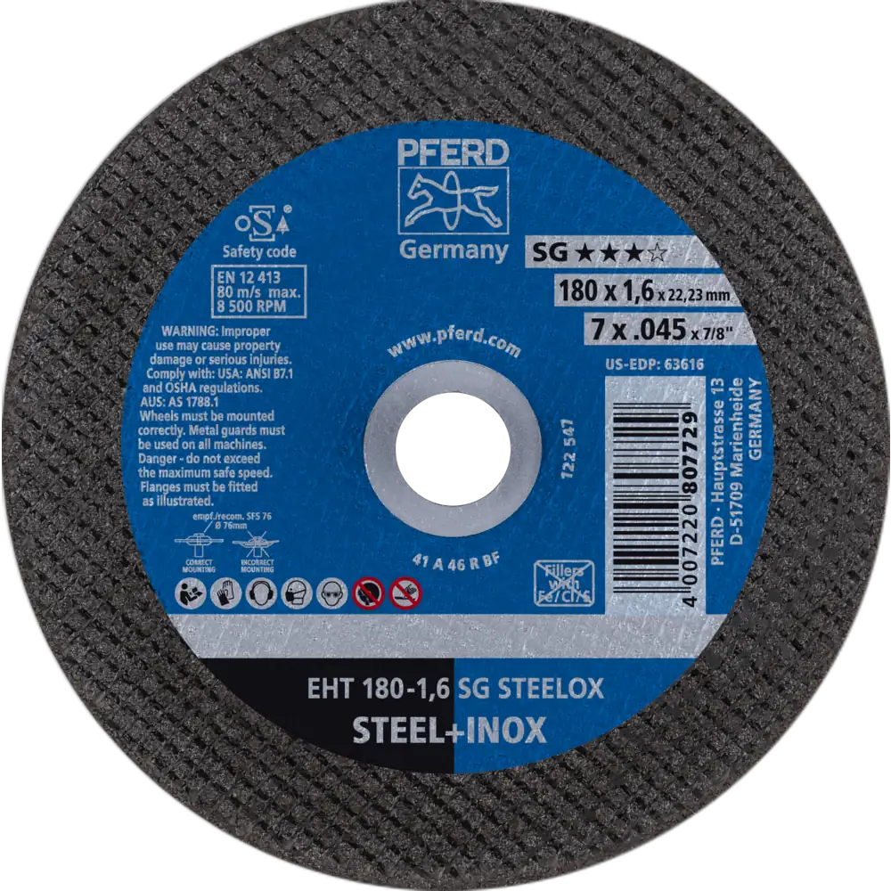 PFERD TOOLS Disque de tronçonnage EHT droit Ligne Performante SG STEELOX pour acier/acier inoxydable