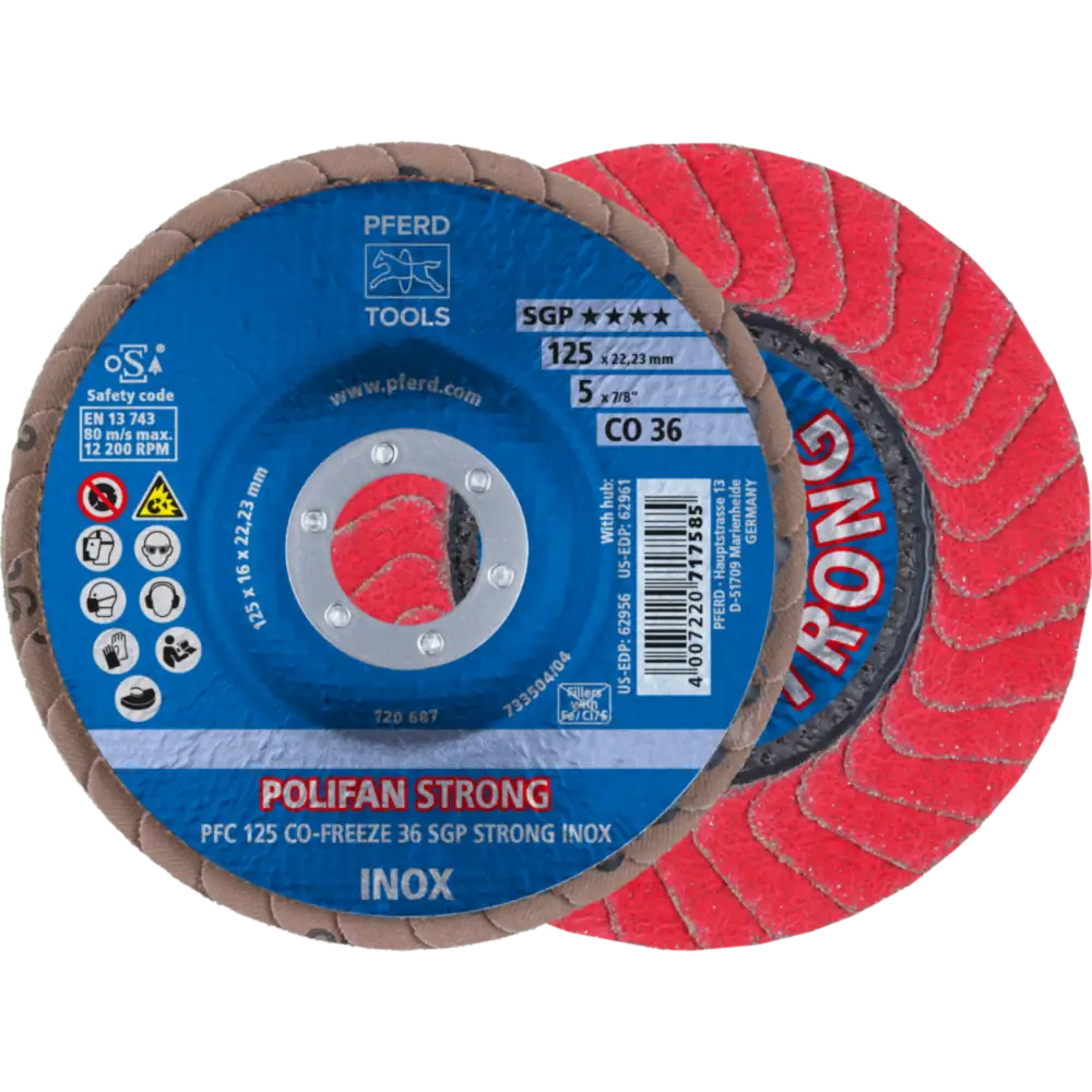 Disque à lamelles POLIFAN STRONG Fächerscheibe PFR conique CO-FREEZE SGP INOX pour acier inoxydable de PFERD TOOLS