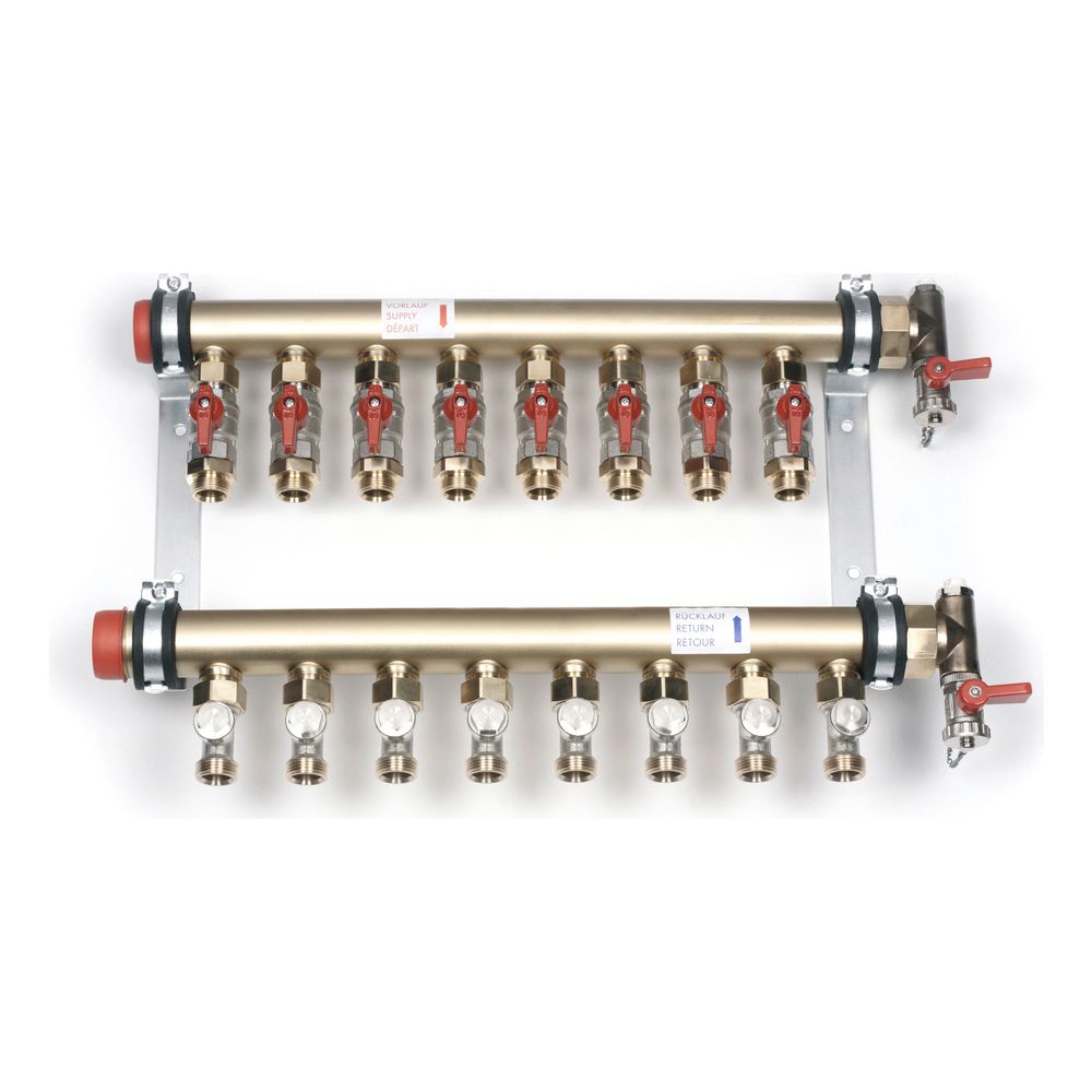 Collecteur industriel REHAU IM 32 laiton 8 circuits, raccord Eurocone