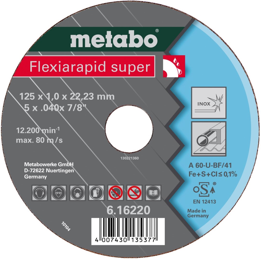 Metabo Flexiarapid super 115 x 1,6 x 22,23 mm disque de tronçonnage acier inoxydable version droite (unité de vente : 25 pièces)